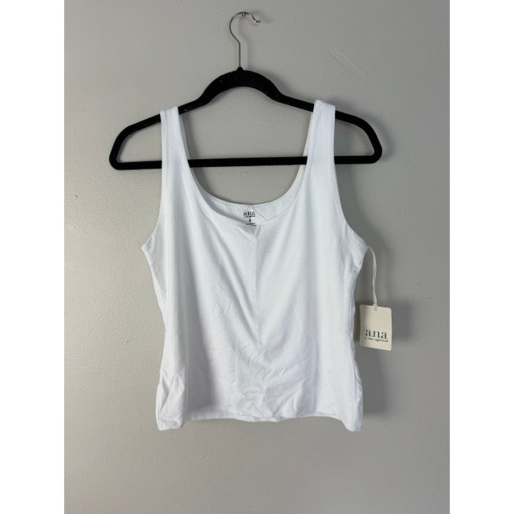 ANA A New Approach White Tank Top Scoop Neck Sleeveless Cotton Modal Stretch M